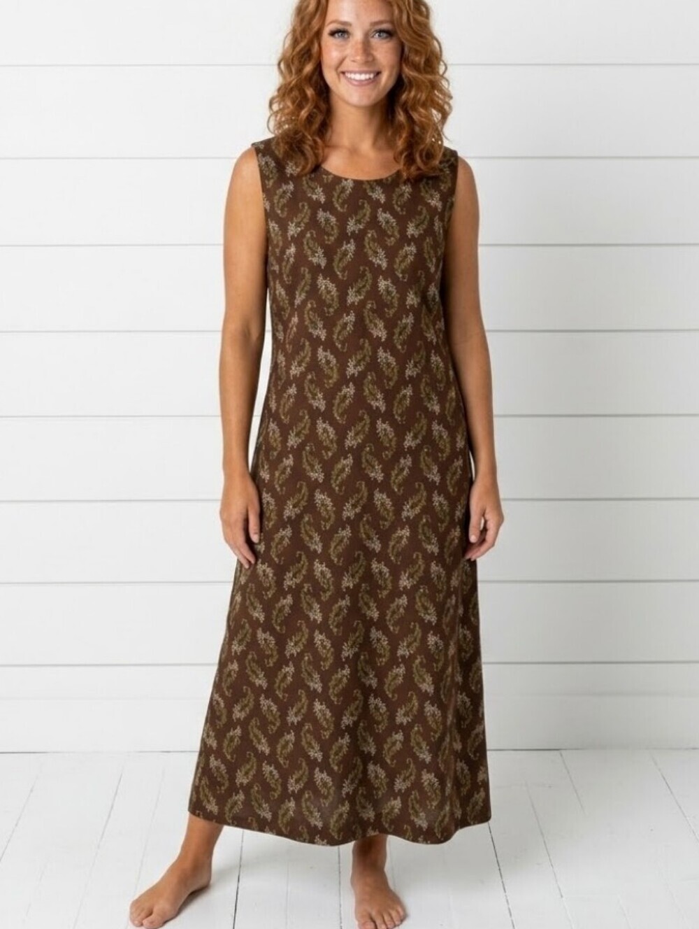 Vintage Woolrich Maxi Dress Large Paisley Bohemian Boho Chic Brown Lightweight